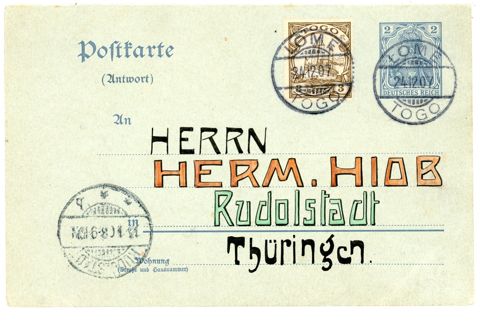 Germany REPLY POSTAL CARD-HG:66r-PROPERLY UPRATED-DUAL FRANK