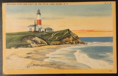 Postcard Long Island NY Montauk Point And Lighthouse 1944 Line 