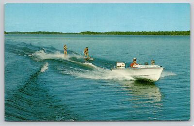 Postcard California Water Skiing Fun On Berkeley Lake CA c1950-70s Boat