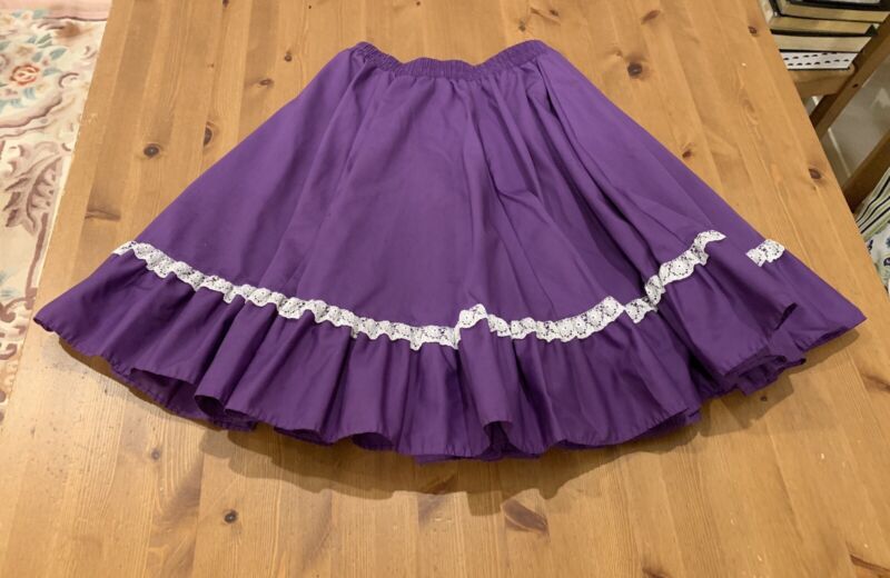 Partners Please Womens Small Purple Full Circle Skirt Lace Ruffle Trim USA Vntg