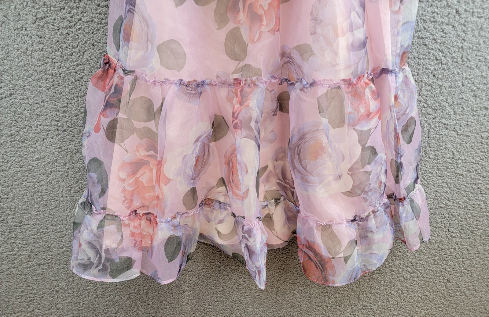Rare Editions Floral-Print Organza Maxi Dress Big Girls 7 Lavender Zip Closure - Picture 4 of 15