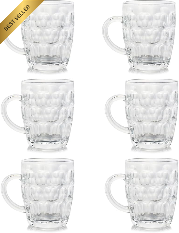 6 Pcs Glass Beer Mugs, with Handle,Protable Glass Water Cup,Large Beer Cups,560M