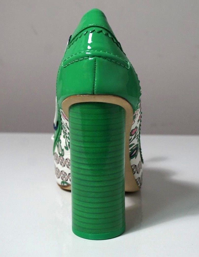 Pre-owned Tory Burch Garden Party Fisher 110mm Loafer Pump Size 7.5 In Green