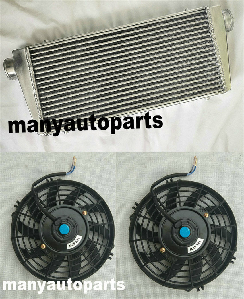 Aluminum Turbo Intercooler Inter Cooler + Fan 600x300x76 mm Front Mount
