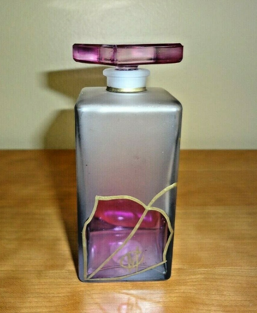 VTG Puntoarte Art Glass Perfume Bottle with Stopper Clear Frosted Signed