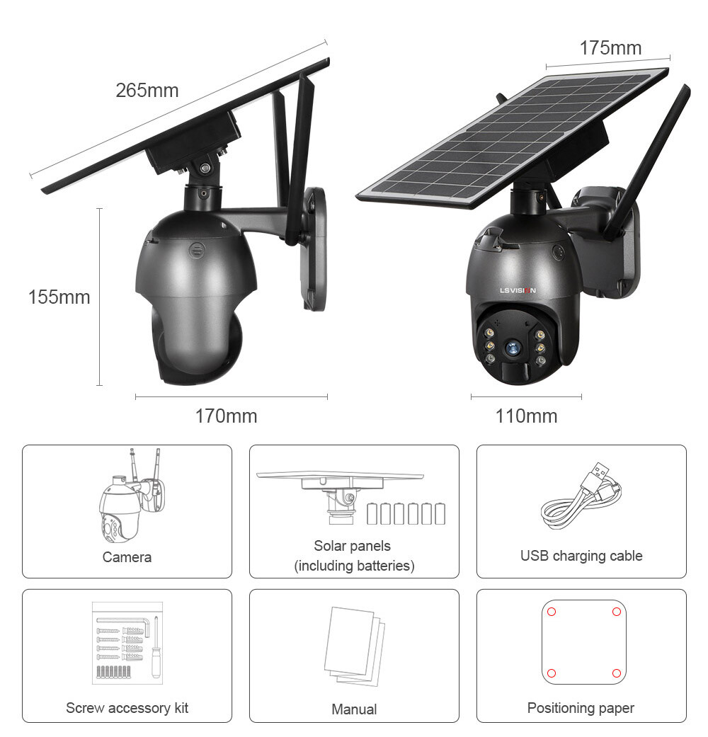 4G LTE Cellular Solar Security Camera System Outdoor Wireless PTZ 360&deg; View Cam