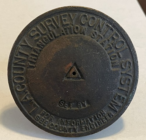 Vintage L.A. County California Triangulation Station Brass Survey Marker, 4”