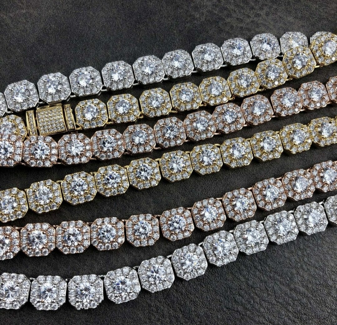Pre-owned Online0369 Mens 11 Mm X 20" Cluster Tennis Chain 16.48ct Rd Simulated Diamond Halo Necklace In White