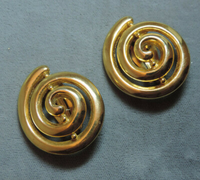 Vintage SPHINX Spiral Goldfarben Türklopfer Ohrclips Ce 15