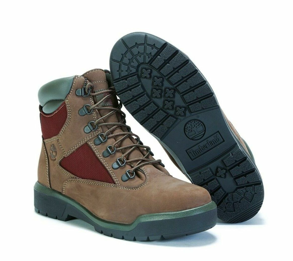 burgundy timberland field boots