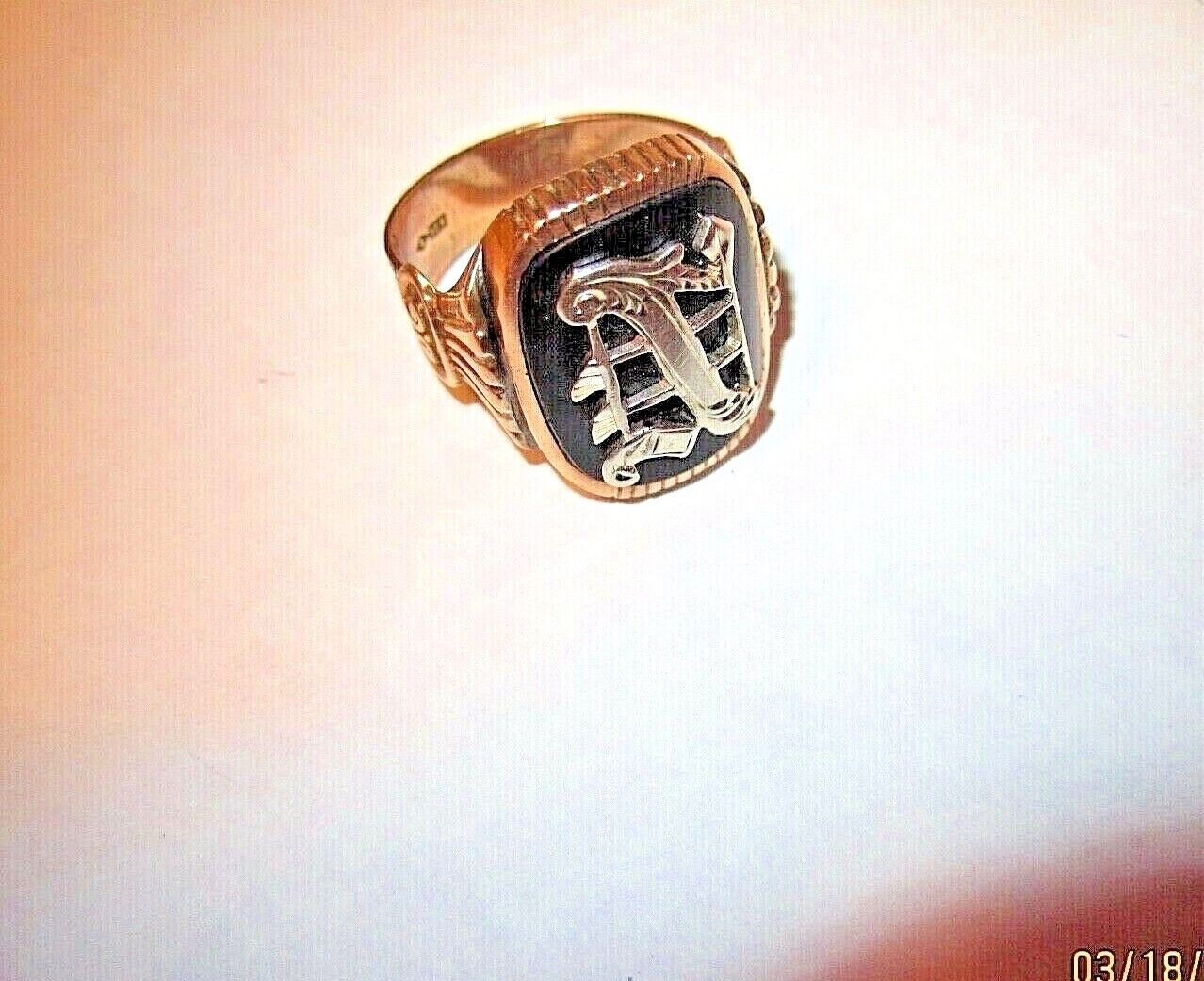 Antique VTG Art Deco Exotic Big 10K Onyx N Signet Monogram Estate Ring Sz.9