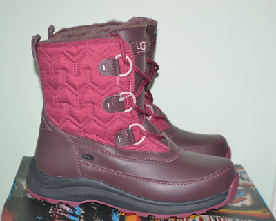 New Ugg Lachlan Burgundy Leather Waterproof Winter Boots Women 6