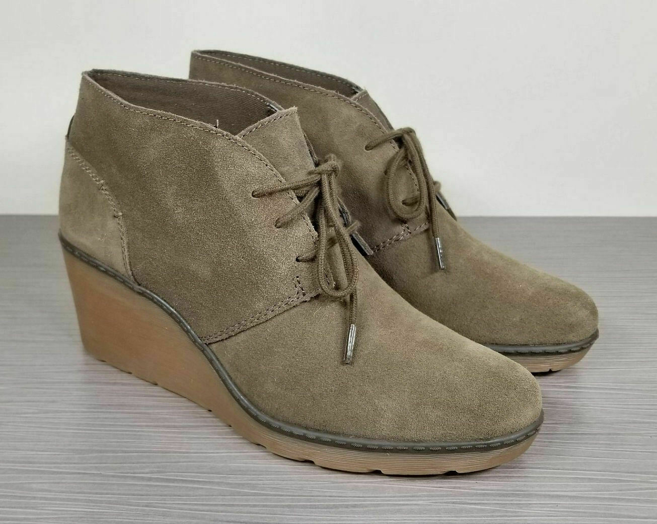 Clarks Hazen Charm Wedge Boot, Olive Suede, Womens Various Sizes