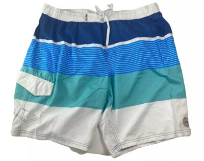  Ron Jon Swim Suit Board Shorts Blue Green White Stripes Men's Size XXL New