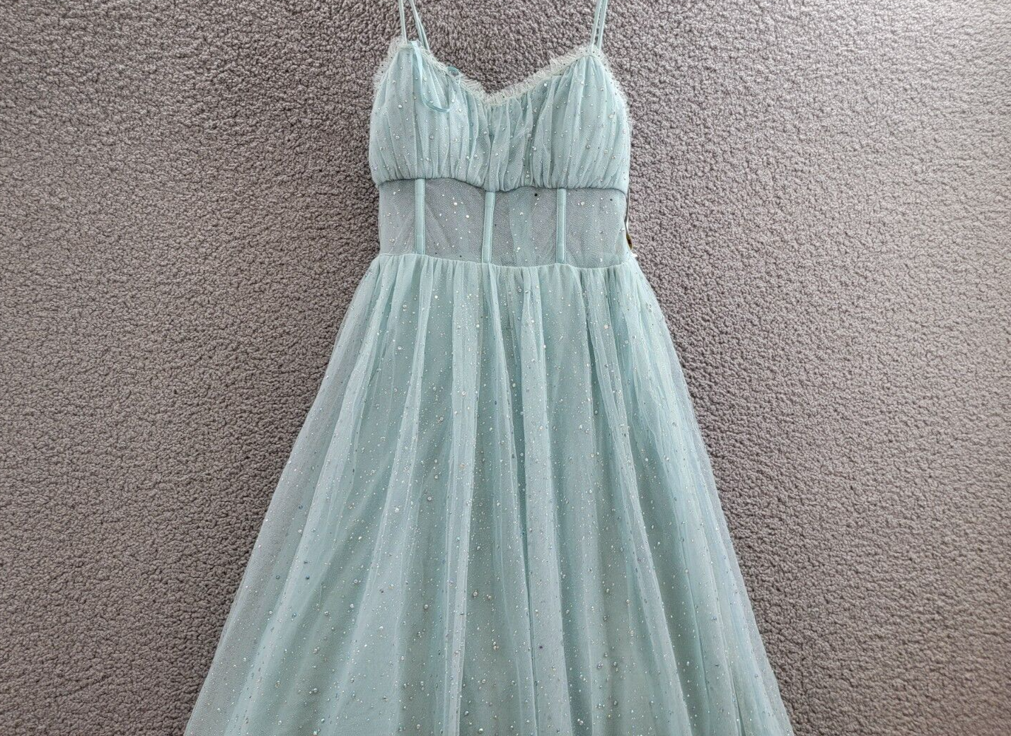 Say Yes to the Prom Rhinestone-Embellished Mesh-Waist Gown Juniors' 7/8 Seagreen - Picture 3 of 15