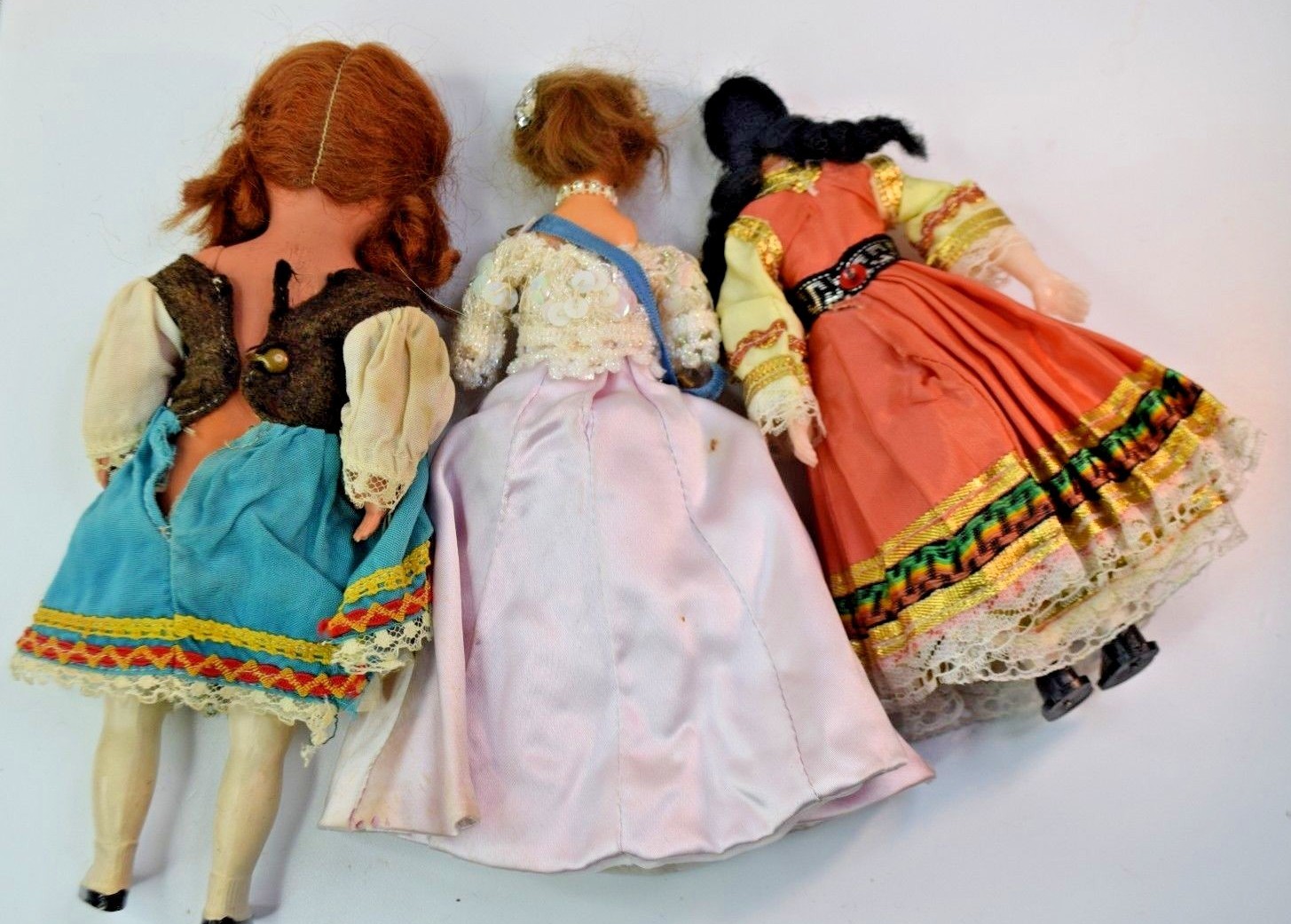 vintage 3 doll lot with queen with no arms