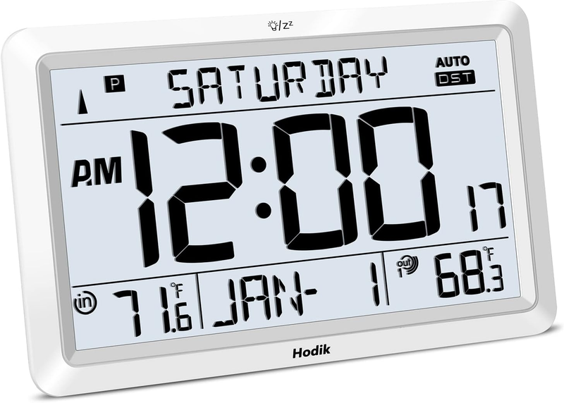 Atomic Clock with Indoor Outdoor Temperature Wireless, Large 7.5 Inch LCD with B