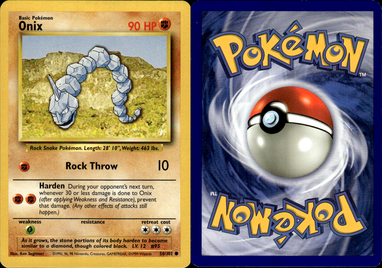 【shadowless/シャドーレス】 イワーク/Onix 56/102英語版 1999 Pokemon Base Set Shadowless Onix 56/102 WoTC Common