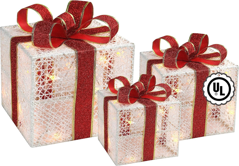 Es Christmas Decoration - Pre-lit Present With Ribbons
