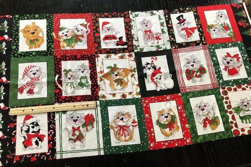 Loralei Fabric Kitty Kitty Christmas 1 Panel Santa Cat Holly Gift Baking Candy