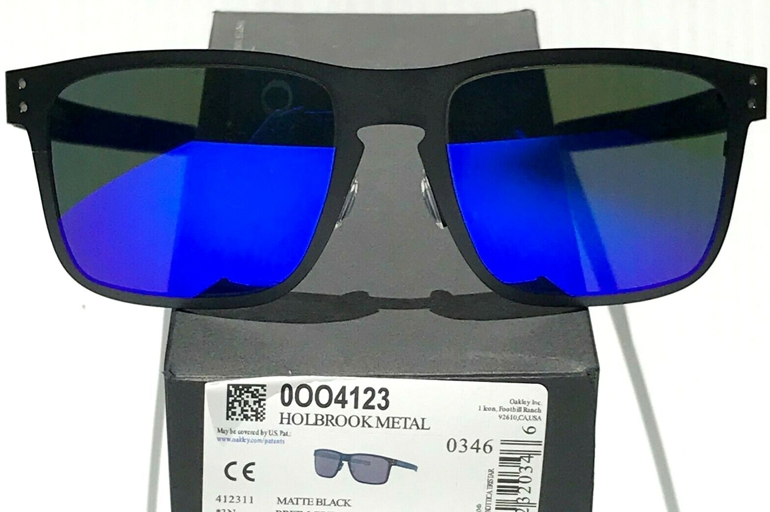 Pre-owned Oakley Holbrook Metal Matte Black Polarized Galaxy Blue Sunglass 4123 In Gray