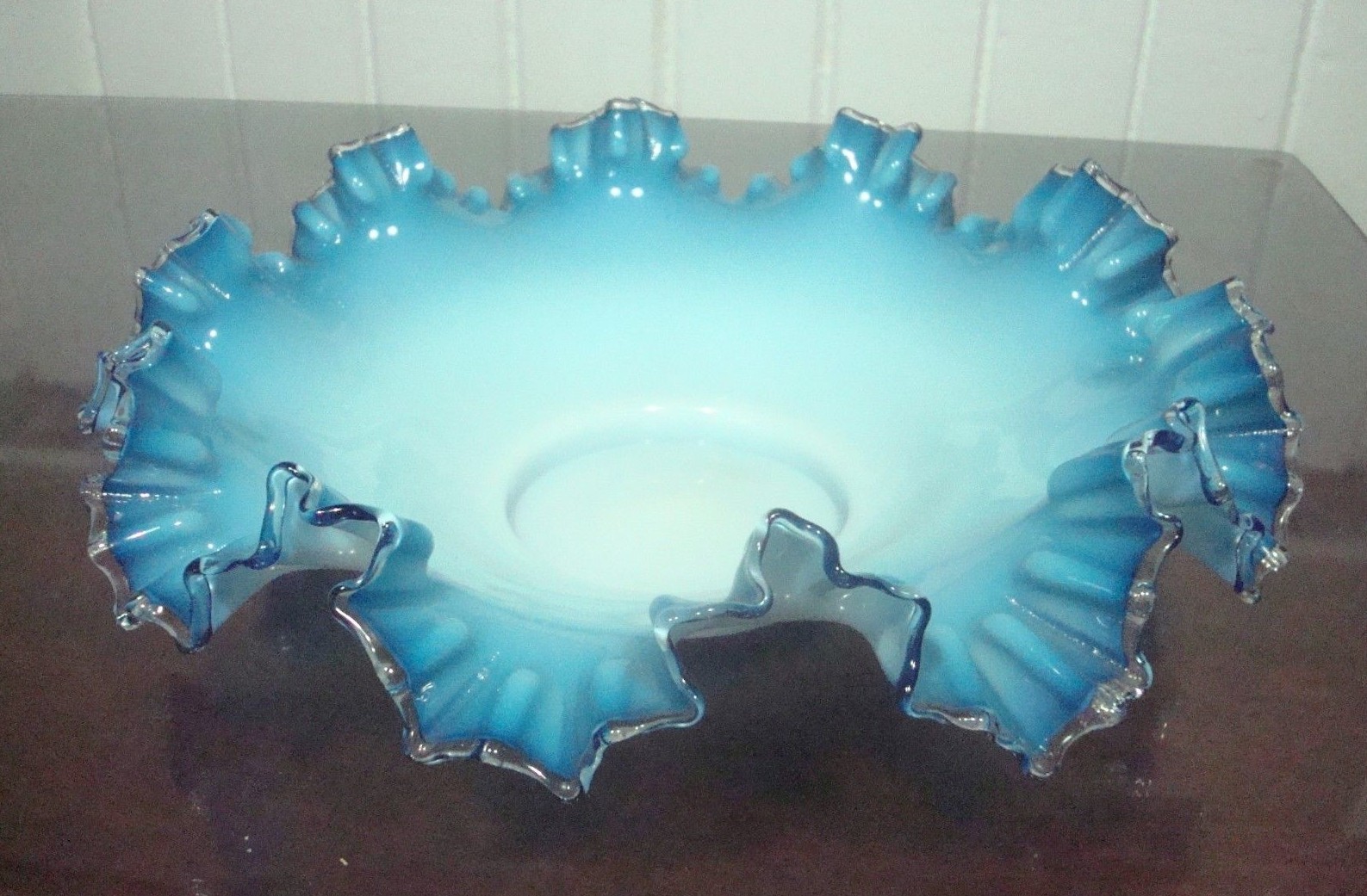 Gorgeous Vintage Blue Ruffled Brides Basket Bowl -12