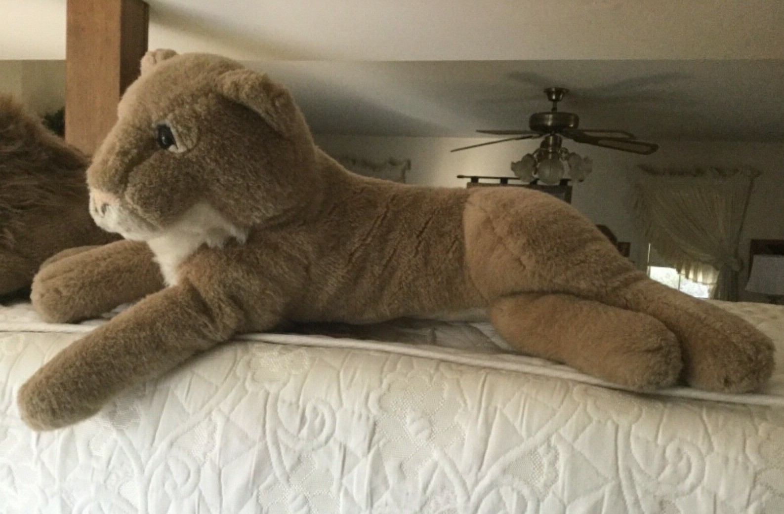 Vtg 2 Jumbo 33” Stuffed Lions Male & Female CHRISHA Playful Plush Large Toy