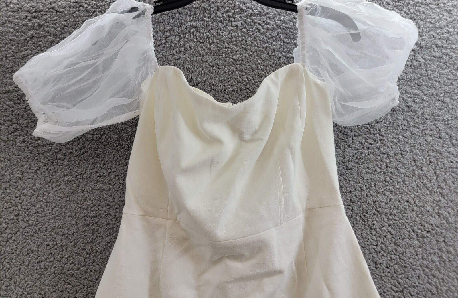 French Connection Whisper Puff Sleeve Dress Women's 6 Summer White Back Zip S/S - Picture 3 of 18