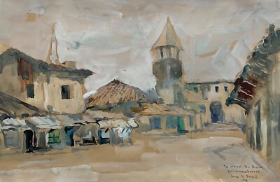 Aquarell Balkan Osteuropa Dr. Prokic signiert 1958 Architektur Jugoslawien