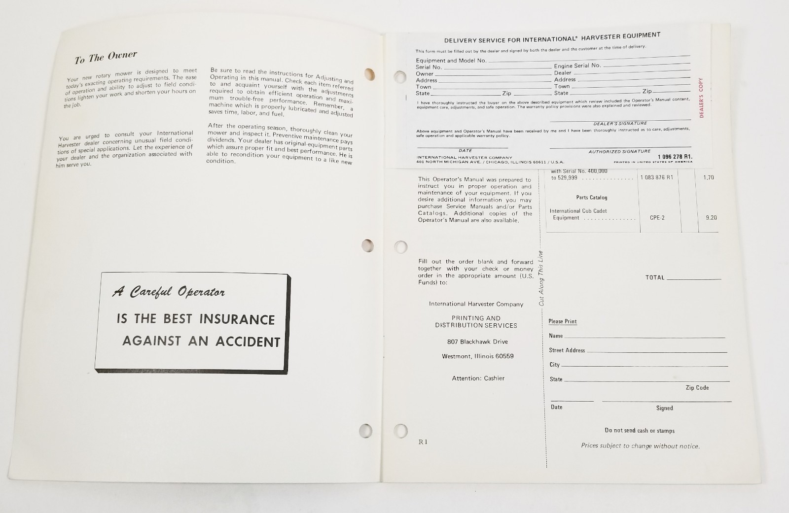 International Cub Cadet Rotary Mower Operator's Manual 38A, 44A, 50A, 3 Spindle