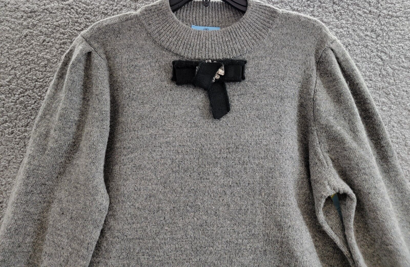 CeCe Embellished Bow Long-Sleeve Sweater Dress Women's XL Smoke Gray Pullover - Picture 3 of 16