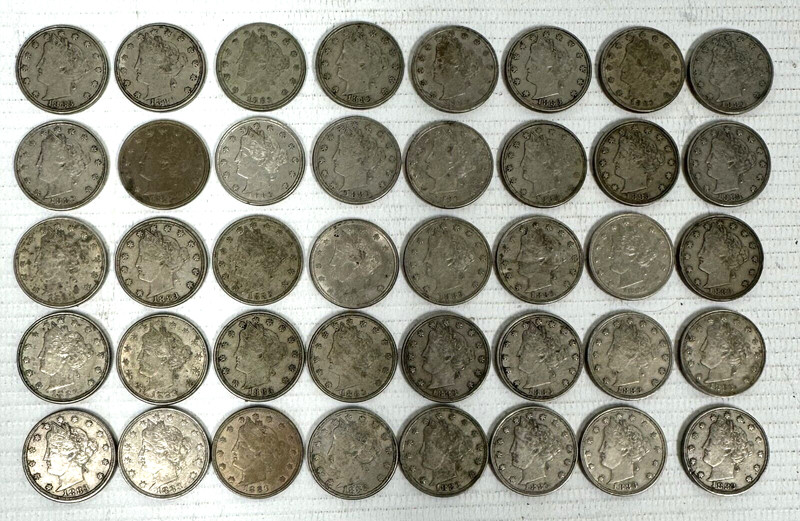 Roll of 40 1883 No Cents Liberty V-Nickels 5 Cents