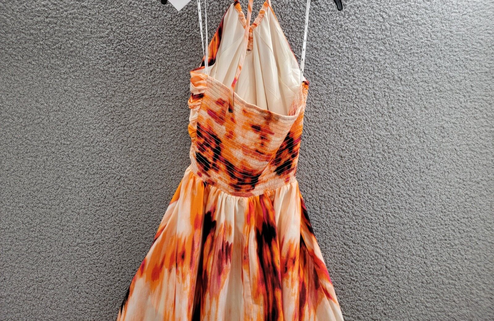 DKNY Printed Satin Strappy Halter Maxi Dress Women's L Orange Blossom Back Tie - Picture 10 of 14