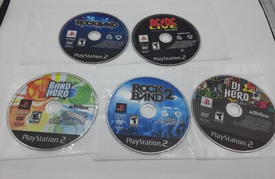 Rockband 1 2 AC / DC  Band Hero DJ Hero (Sony PS2) Lot Of 5 Games Tested Working