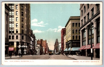 Main Street Rochester NY Postcard 1905 Detroit Publishing Trolley Street Scene