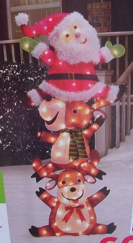 Light Up SANTA AND DEER FIGURES Yard Display 60 inches Tall Holiday Time NIB