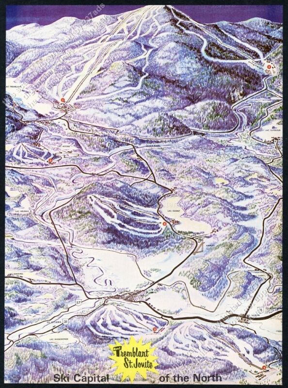 1967 Mont Tremblant St Jovite ski area mountain trail map art vintage print ad