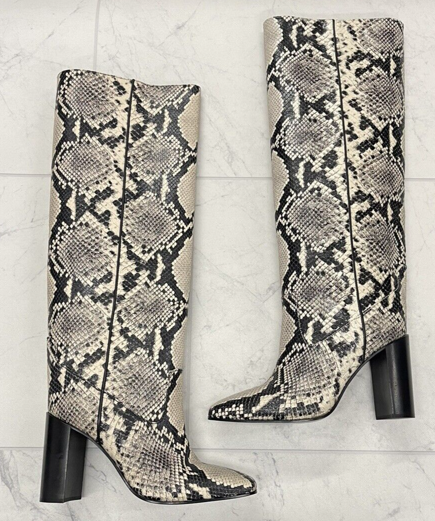 Pre-owned Rag & Bone $1,200  Aslen Tall Leather Boot In Snake Print Size:36.5 (us 6.5) In Black/white