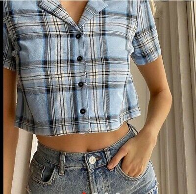 Urban Outfitters Archive Blue Tartan Button Up Top Shirt BNWT Size Large RRP £36