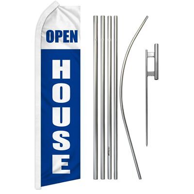 "OPEN HOUSE" Advertising Super Flag & Pole Kit real estate bw