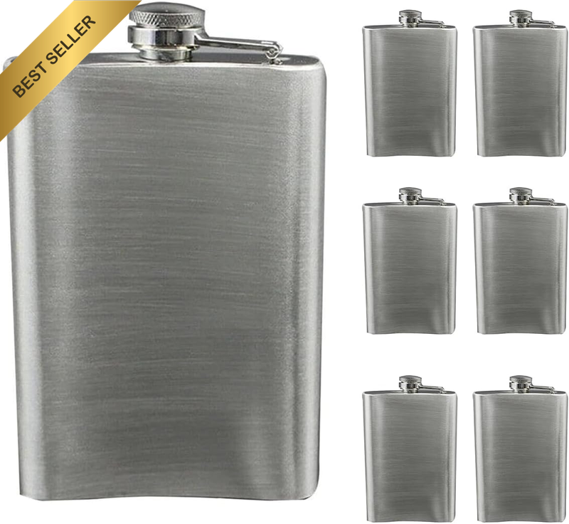 6PCS 9Oz Stainless Steel Hip Flask Liquor Alcohol Whisky Whiskey Flask Silver Bo