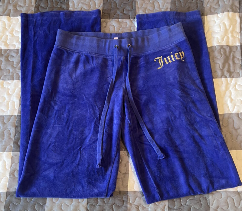 Vintage Y2K Juicy Couture Velour Pants sleep lounge Blue & Gold Small oversized 