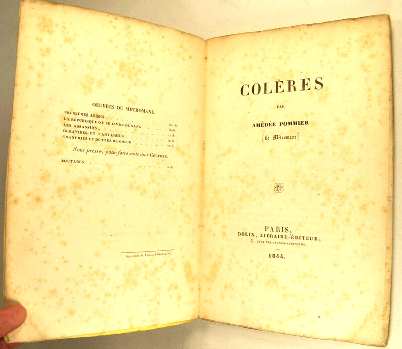 Amedee Pommier Coleres Dolin 1844 E.O Rouss. Poesie Satire Source Arthur Rimbaud