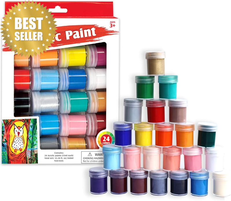 Creative Acrylic Paint Set, 24 Basics Colors with Bottles (15Ml/0.5Oz), Rich Pig