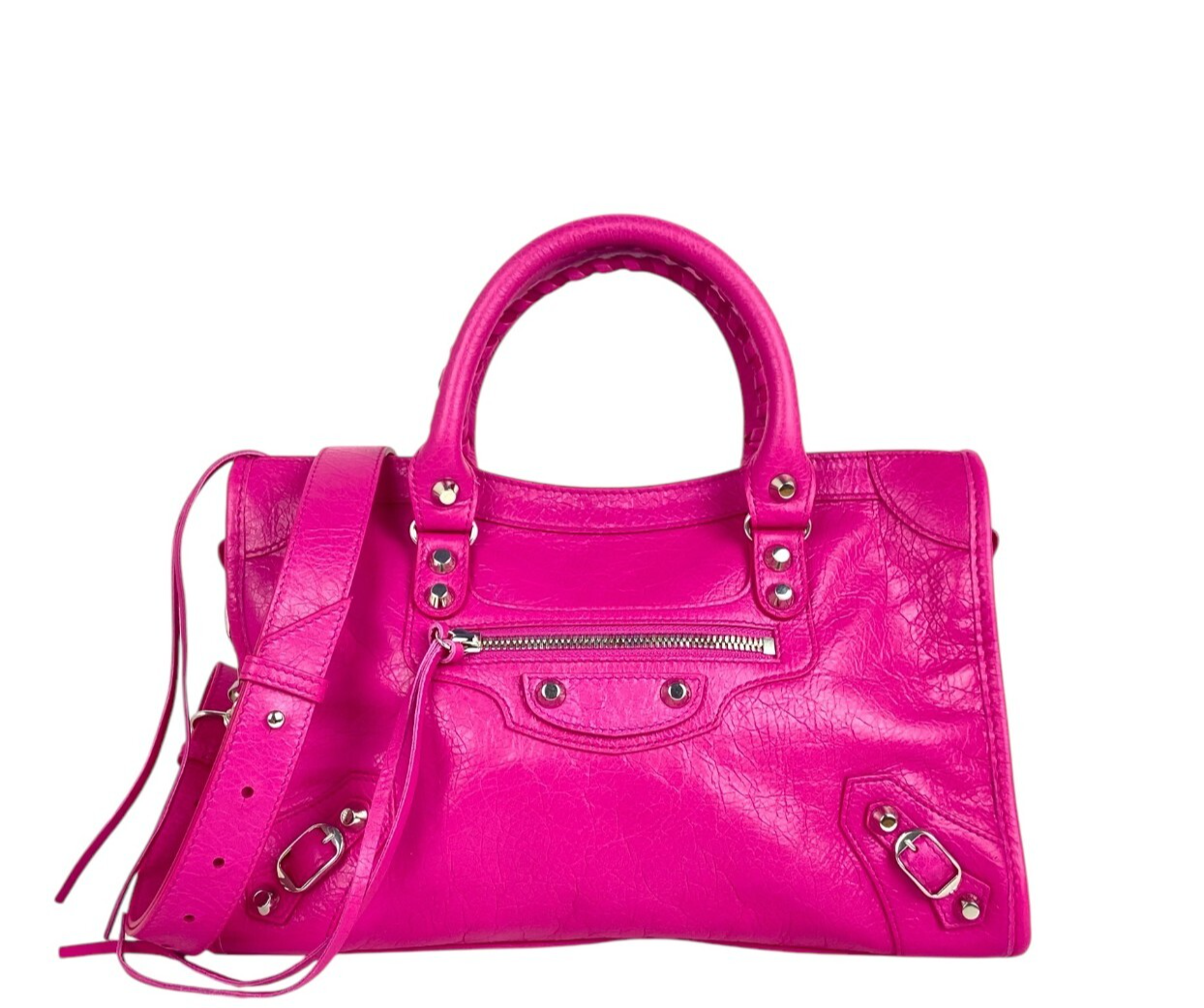 【BALENCIAGA】バレンシアガ Le City スモール バッグ ピンク Balenciaga Pink Lambskin Leather Small Le City Bag w/ Strap