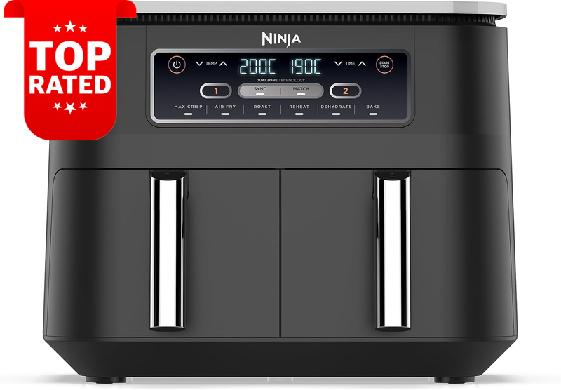Ninja Foodi Dual Zone Air Fryer 7.6L 2 Basket XL Non Stick 6 Functions Grey