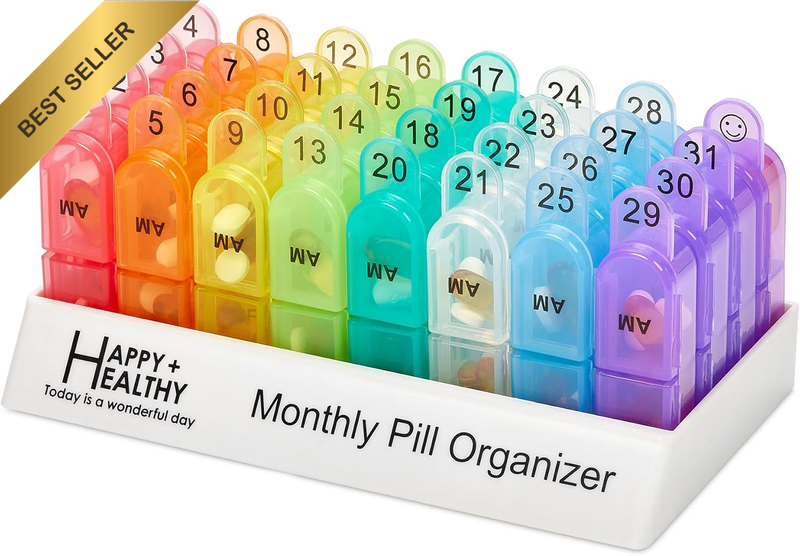 Monthly Pill Organizer 2 Times a Day, 30 Day Pill Box AM PM, Morning and Night O