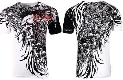 Xtreme Couture Affliction Men's T-Shirt BRUTAL COMBAT White Skull Biker Tattoo
