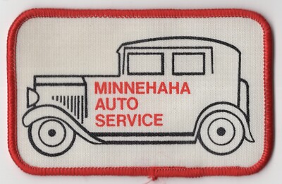 MINNEHAHA AUTO SERVICE Embroidered Sew-On/Iron-On White Field w/ Red Border