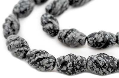 Jumbo Carved Spiral Snowflake Obsidian Beads 30x20mm Black Oval Gemstone